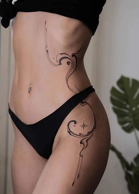 Minimal Waist Tattoo, Side Back Tattoo Women, Hip Bone Tattoos Women, Feminine Stomach Tattoos, Side Waist Tattoo, Dainty Hip Tattoos Women, Pelvic Tattoo Hip, Pelvic Tattoos, Waist Tattoos