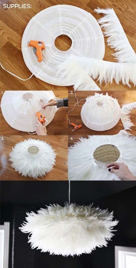 Dekorasi Bohemia, Koti Diy, Feather Chandelier, Diy Muebles Ideas, Diy Lampe, Diy Bricolage, Creation Deco, Diy Chandelier, Diy Slime