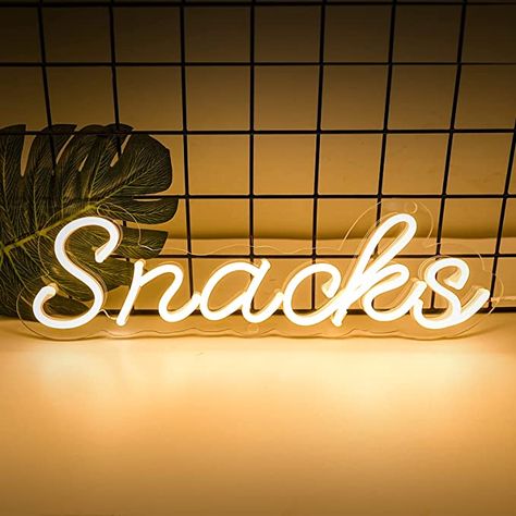 KANAYA Snacks Neon Sign, Snack Bar Sign Art Wall Decor, USB Battery Powered Warm White Snacks Neon Light Sign, for Cake Candy Shop Snack Stall Mancave Coffee Bars, 15×4.3 Inch

One can purchase other designs, phrases, and colors as well. Snack Bar Sign, Candy Shops, Skull Statue, Led Wall Art, Cake Candy, Coffee Bars, Viria, Tissue Paper Flowers, Creative Eye