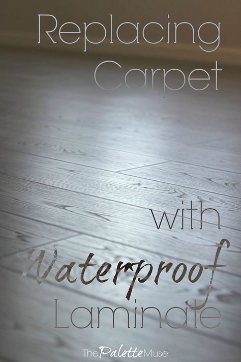 Don't live with gross carpet anymore! Waterproof laminate can go anywhere in your house, and you can install it yourself. #DIYproject #newfloor #waterproof #laminate #thepalettemuse Replacing Carpet, Entrance Furniture, Waterproof Laminate Flooring, Guest Bathroom Small, Tumblr Bedroom, Gallery Wall Bedroom, Cement Walls, Boho Furniture, Blue Furniture