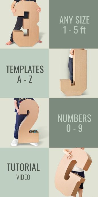 Any size templates for Large Numbers and Letters are ready to print on a standard paper. #numbertemplate #lettertemplate #largenumber #largeletter #partydecoration Diy Large 3d Letters, Diy Number 3 Cardboard, Paper Numbers Diy, Marquee Letter Template Free, Diy Number 1 Cardboard, Large Letters Diy, Diy Cardboard Letters, Large Cardboard Letters, 3d Letters Diy