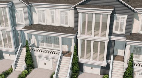 Sequoia Townhouses | Patreon San Sequoia, Modern Suburban House, Sims 4 Family, House Flippers, Bloxburg Decals Codes Wallpaper, Modern Townhouse, House Decorating Ideas Apartments, Sims 4 House Building, Tumblr Sims 4