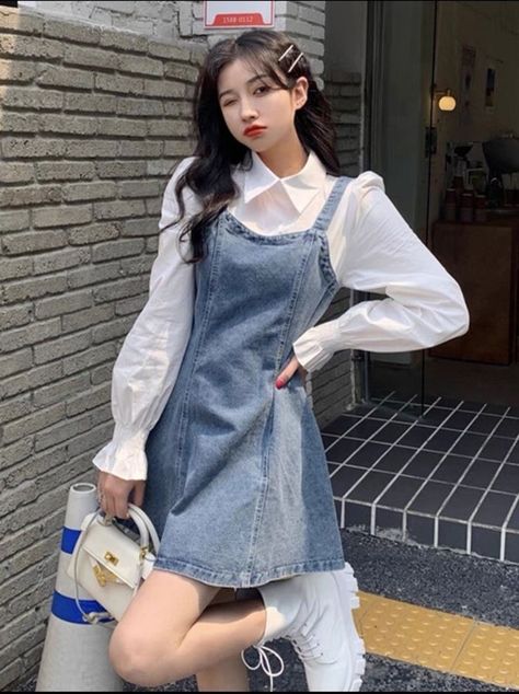 Weibo Girl, Desired Reality, Denim Overall Dress, Easy Trendy Outfits, Korean Dress, Overall Dress, Korean Outfits, Casual Style Outfits, School Outfits