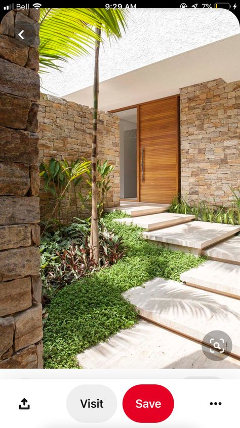 Steps Up To Front Door, Contemporary Landscape Design, Home Designs Exterior, Exterior Wall Tiles, Stone Wall Cladding, Exterior Stairs, Wall Tiles Design, Concrete Stairs, Entrance Door Design