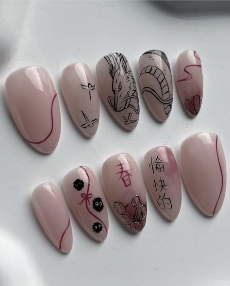 Japan Nail, Dragon Nails, Band Nails, Asian Nails, Hello Nails, Asian Dragon, Anime Nails, Gel Nails Diy, Bordeaux France