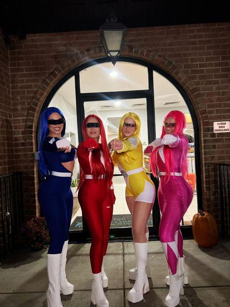 Hallowen 2023 Disney Halloween Costumes Group Of 4, Power Rangers Costume Women, Power Ranger Costume Women, Group Superhero Costumes Woman, Group Of 4 Costume Ideas, Disney Princess Halloween Costumes Group College, Disfraz Power Ranger, Group Halloween Costumes Neon, Power Rangers Disfraz