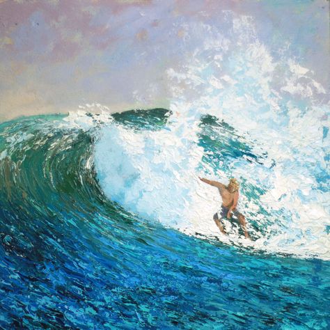 Surfing Painting, Surfer Painting, Surfing Art, Surfer Art, Surf Painting, Mini Oil Painting, Figurative Kunst, Wave Painting, Impressionism Art