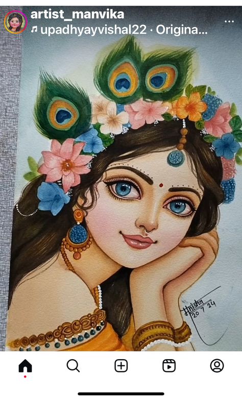 Radhe Drawing, Radha Rani Paintings, Radha Rani Drawing, Radha Drawing, Cartoons Rangoli, Aries Art, Boho Art Drawings, Easy Cartoon Drawings, Rangoli Patterns