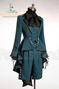 teal coat Teal Clothes Aesthetic, Green Prince Outfit, Elegant Gothic Aristocrat, Gothic Aristocrat, Steampunk Mode, Moda Steampunk, Ouji Fashion, Alice And The Pirates, Jacket Collar