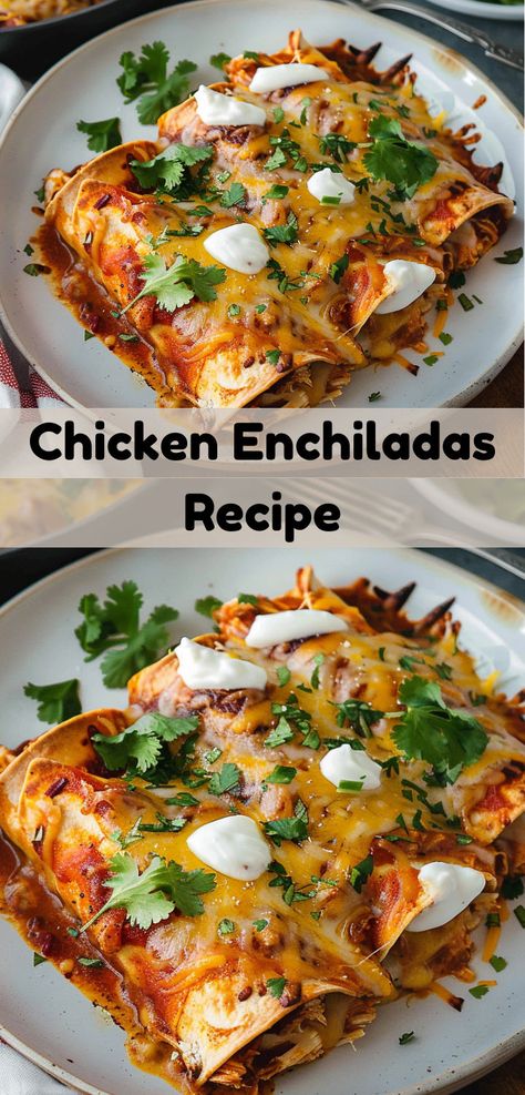 Searching for dinner ideas with chicken? This Chicken Enchiladas recipe is perfect for dinner recipes. It's a tasty chicken enchiladas meal, ideal for dinner ideas easy and dinner ideas family. Mexican Meal Recipes, Chicken Enchiladas No Cheese, Enchiladas Easy Recipe, Spicy Chicken Enchiladas Recipes, Trader Joe’s Chicken Enchiladas, Pulled Chicken Enchiladas, Easy Healthy Chicken Enchiladas, Enchilada Recipes Chicken, Chicken Enchiladas Rotisserie