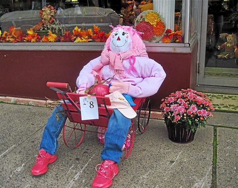 Autumn Crafts, Pink Scarecrow, Harvest Festival Crafts, Pink Awareness, Halloween Outside, Harvest Festival, Pink Decor, Scarecrow, Pink Ribbon