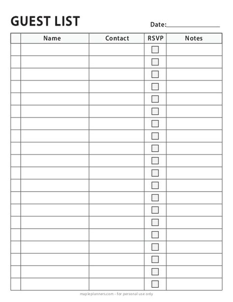 Guest List Template Guest List Template, Wedding Guest List Template, The Guest List, To Do Lists Printable, Wedding Guest List, Checklist Template, Planner Binder, The Guest, List Template