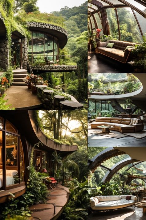 Jungle Home Exterior, Jungle Bungalow, Underground Architecture, Environment Architecture, Jungle Lodge, Jungle Home, Land Scapes, Architecture Design Presentation, Jungle House