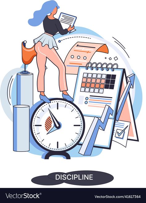 Self Discipline Images, Self Control Illustration, Discipline Images, Discipline Illustration, Time Management Illustration, Time Vector, Implementation Plan, Person Drawing, Organization And Management