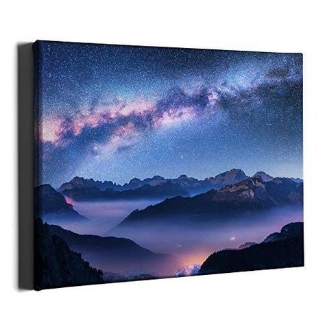 Night Sky Artwork, Painting Night Sky, Painting Night, Mountain Landscape Painting, Sky Artwork, Mountain Landscape, Milky Way, Landscape Painting, Night Sky