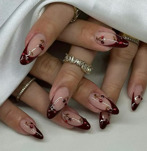 12 Burgundy Nail Art Ideas For A “Cherry Mocha” Fall Cherry Nails, Purple Nail, Burgundy Nails, Gem Nails, New Year's Nails, Minimalist Nails, Fire Nails, Dream Nails, Pretty Acrylic Nails