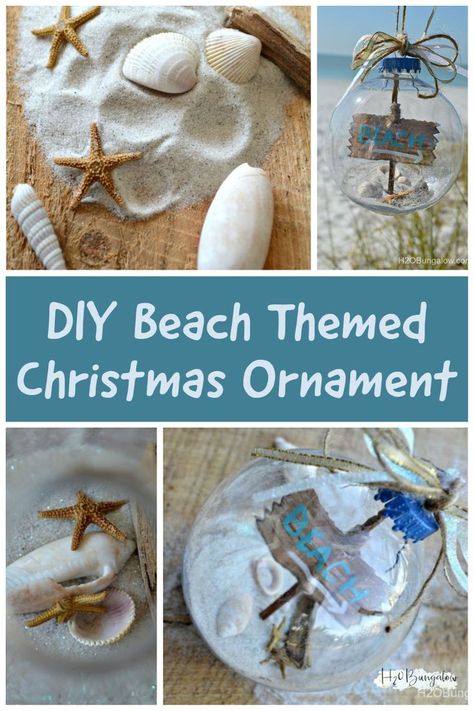 Beach Theme Xmas Ornaments, Beachy Christmas Ornaments Diy, Sand Ornament Diy, Christmas Beach Crafts Diy, Nautical Christmas Ornaments Diy, Shell Christmas Ornaments Diy Seashell Crafts, Coastal Ornaments Christmas, Beach Christmas Diy, Homemade Beach Christmas Ornaments