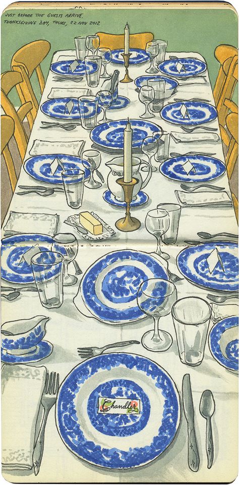 Dining Table Perspective Drawing, Dinner Table Illustration Art, Dinner Table Drawing Sketch, Thanksgiving Table Illustration, Painting Dinner Table, Thanksgiving Table Drawing, Christmas Table Illustration, Table With Food Drawing, Plate Drawing Sketch