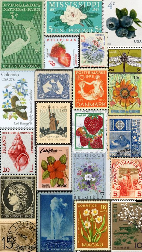 #stamps #wallpaper Stamps Wallpaper, Postcard Collage, Postage Stamps Collage, Travel Stamps, Phone Things, Travel Stamp, Ipad Background, Holiday Stamping, Vintage Cloth