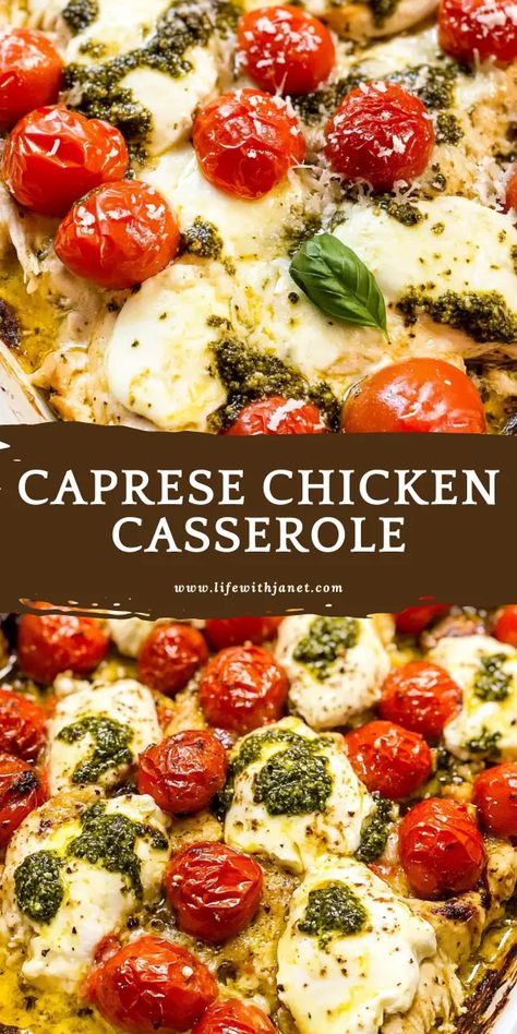 Caprese Chicken Casserole Crispy Chicken Caprese, Chicken Bake With Veggies, Casseroles For Bunco, Caprese Chicken Crockpot, Chicken Caprese Pasta Bake, Chicken Burrata Pasta, Caprese Baked Chicken, Chicken Caprice Recipe, Easy Caprese Chicken