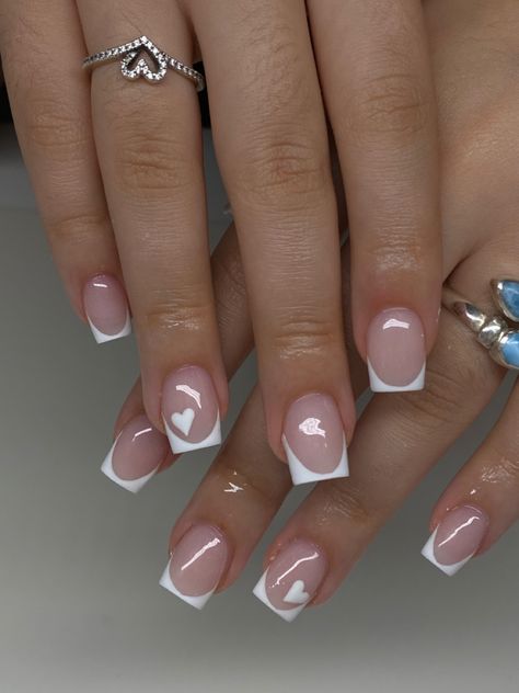 Gel Nail Designs Own Nails, New French Tip Nail Designs Short, Cute Short Nail Designs Square, Clear White Short Nails, Nail Inspo Acrylic Short Square, Nail Ideas For School Short Simple, Cute Short Gel X Nails, Simple School Nails Short, French Gel Nails Short Square