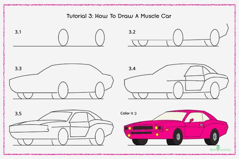 How To Draw A Muscle Car With Pictures Cars Anatomy, Simple Car Drawing, Car Drawing Easy, How To Draw Muscles, Draw Cars, Draw A Car, Drawing Steps, Drawing Instructions, Anatomy References