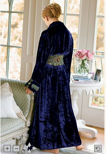 "Vintage" Starlet Robe from Soft Surroundings Velvet Dressing Gown, Purple Peacock, Womens Pajamas, Sleepwear Robe, Dressing Gown, Soft Surroundings, Sleepwear Women, The Window, Pajamas Women