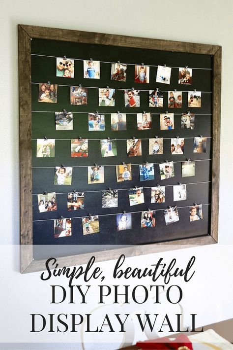 Gorgeous, simple, and easy DIY photo display for Instagram and family photos. Photos are clipped on so it's easy to change them anytime you want! Diy Photo Display, Koti Diy, Diy Projektit, Photo Deco, Diy Wand, Homemade Home Decor, Display Wall, Photo Display, Instagram Diy