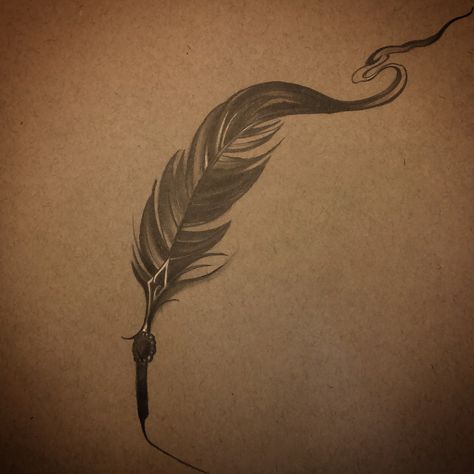 Feather tattoo quill tattoo Quill Feather Tattoo, Feather Quill Tattoo, Quill Pen Tattoo, Feather Pen Tattoo, Quill Tattoo, Lil Doodles, Swirl Tattoo, Pen Tattoo, Feather Pen