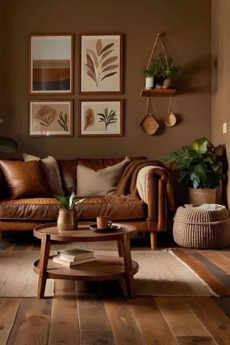 Brown And Cream Living Room, Brown Walls Living Room, Brown Leather Couch Living Room, Earth Tone Living Room, Tan Living Room, Brown Sofa Living Room, Leather Couches Living Room, Earthy Living Room, Brown Rooms