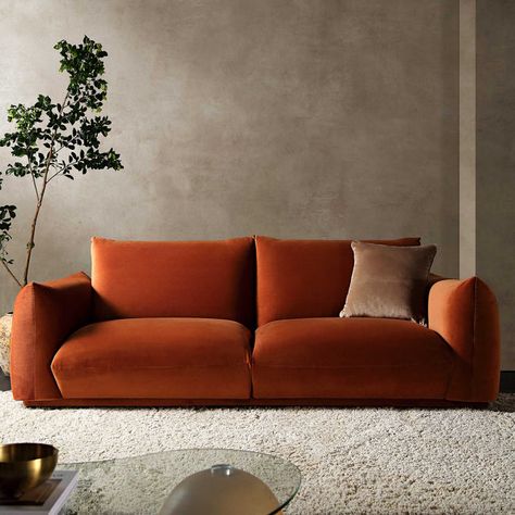 Gianni Three Seater Sofa, Rust Velvet Rust Sofa Bed, Orange Velvet Sofa Living Room, Orange Sofa Living Room, Rust Velvet Sofa, Terracotta Sofa, Peach Sofa, Orange Leather Sofa, Rust Sofa, Orange Couch