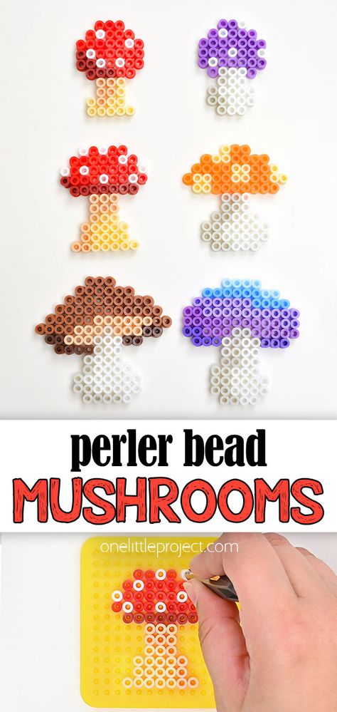 Mushroom Melty Bead Patterns, Peeler Bead Mushroom, Beads That You Iron, Small Mushroom Perler Bead Patterns, Perler Bead Vegetables, Mushroom Perler Pattern, Mushroom Fuse Bead Patterns, Summer Hama Beads, Perler Gift Ideas