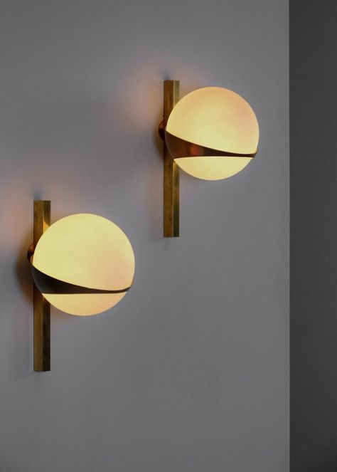 Italian Sconces, Stilnovo Style Design Midcentury, Opaline and Brass For Sale 1 Mid Century Modern Wall Lamp, Bathroom Interior Design Luxury, Mid Century Contemporary, Brass Sconces, Contemporary Wall Clock, Black Wall Clock, Italian Mid Century Modern, Vintage Wall Lights, Modern Wall Lamp