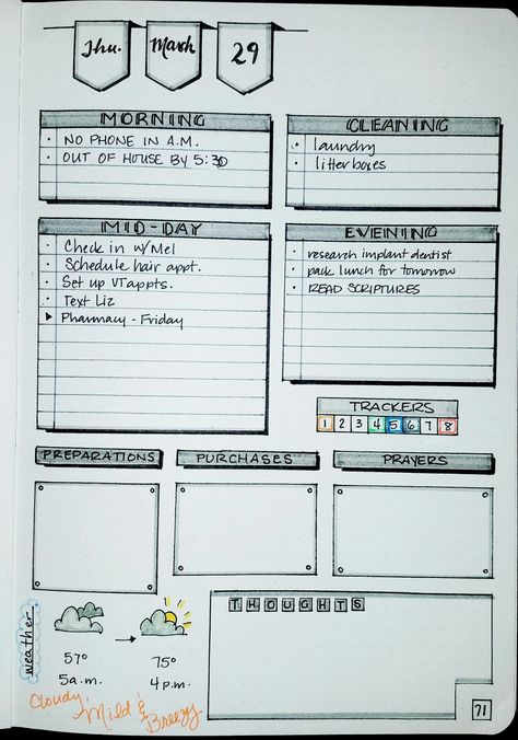 Today's daily bullet journal layout. Organisation, Bullet Journal To Do List Layout Daily, Daily Dot Journal Layout, Dairy Organization Ideas, Daily Journal Entry Layout, How To Write Daily Journal For Beginners, Daily Journal Page Ideas, Daily Bullet Journal Layout Ideas, Dot Journal Ideas For Beginners Calendar