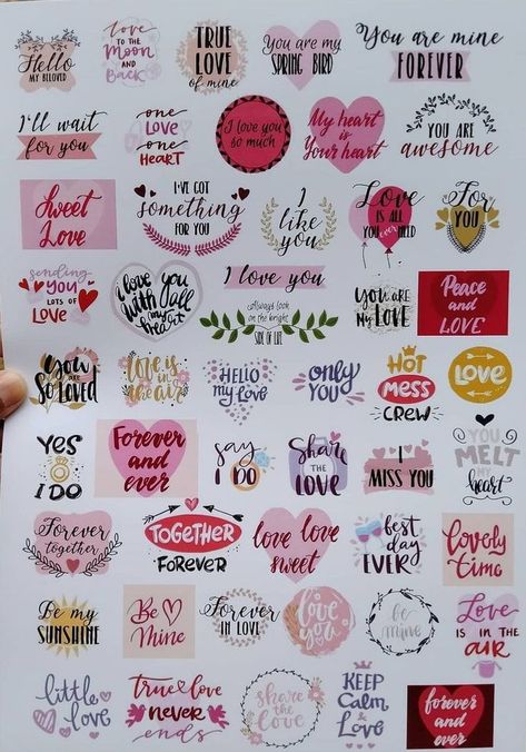 Love Tag Sheets For Scrapbook, Couple Journal Stickers, Scrapbook Stickers Printable Boyfriend, Resin Stickers Printable, Couple Stickers Aesthetic, Anniversary Stickers Printable, Anniversary Stickers Free Printable, Scrapbook Flower Stickers Printable, Wedding Stickers Printables