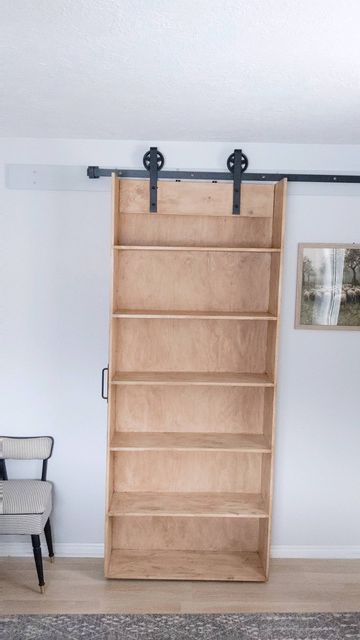 Sliding Door Bookshelf, Bookshelf Barn Door, Bookshelf Sliding Door, Single Closet Door, Sliding Bookshelf Door, Sliding Bookshelf, Bookshelf On Wheels, Sliding Door Bookcase, Kitchen Cabinet Colours