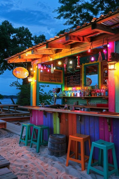 Tiki Beach Bar, Tropical Food Truck Design, Caribbean Bar Ideas, Tiki Bar Ideas For Party, Outdoor Tiki Bar Ideas, Tiki Hut Ideas, Backyard Tiki Bar Ideas, Tiki Patio Ideas, Beach Cafe Design