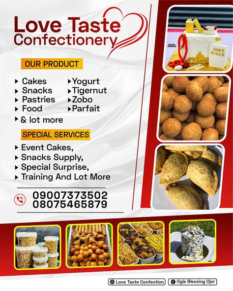 Snacks Flyer Design, Pastries Flyer Design, African Recipes Nigerian Food, Yogurt Snacks, Baking Logo Design, Bedroom Plan, Cakes Design, Safe Family, Baking Logo