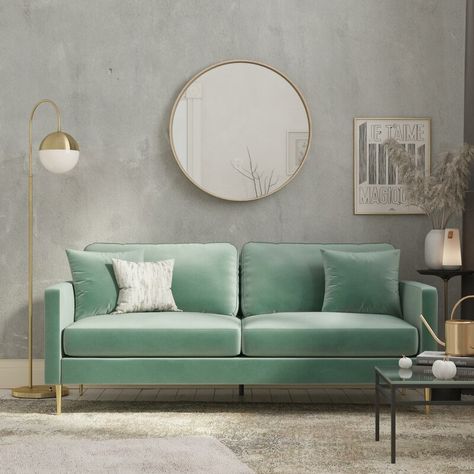 CosmoLiving by Cosmopolitan Highland Sofa & Reviews | Wayfair Chic Sofa, Green Couch, Cosmoliving By Cosmopolitan, Green Velvet Sofa, Apartment Sofa, Green Sofa, Living Room Furniture Sofas, Velvet Sofa, Upholstered Sofa