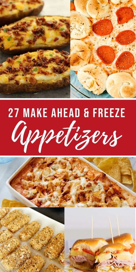 27 of the best, tried n true Make Ahead and Freeze Appetizers to bring to your next get together with friends, co-workers or family. All can be made ahead and frozen to save time. #freezermeals #appetizer #makeahead #sides | happymoneysaver.com Essen, Freezer Appetizers, Freezable Appetizers, Make Ahead Christmas Appetizers, Salad Bites, Easy Make Ahead Appetizers, Best Freezer Meals, Frozen Appetizers, Make Ahead Freezer Meals