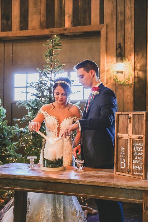 Winter Wedding Unity Ideas, Christmas Wedding Unity Ideas, Unity Candles Wedding, Unity Candle Ideas, Unity Candle Flower Arrangement, Candle Flower Arrangements, Unity Ceremony Ideas, Christian Wedding Ceremony, Unity Candle Ceremony