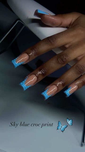 Sky Blue Nails Short Square, Blue Nail Designs Short Nails, Short Blue Square Nails, Short Nails Acrylic Blue, Short Acrylic Nails Designs Blue, Sky Blue French Tip 1.5, Sky Blue Nails Design, Pretty Blue Nails Acrylic, Short Blue Nails With Design