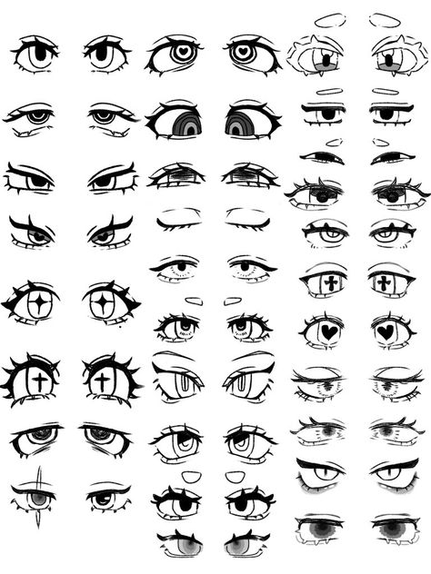 How To Draw Different Eyes Shapes, Eyes Scared Drawing, Expressive Eyes Reference, Cute Eye Styles Drawing, Eye Bags Drawing Reference, Cute Eye Reference, Face Drawing Shading, Character Eyes Reference, Eye Inspo Art