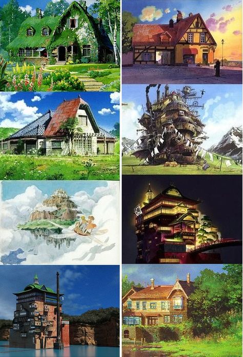 Ghibli Neighborhood, Studio Ghibli Village, Ghibli House Drawing, Studio Ghibli Inspired House, Studio Ghibli Home Aesthetic, Ghibli House Aesthetic, Ghibli Inspired House, Studio Ghibli Buildings, Studio Ghibli Houses