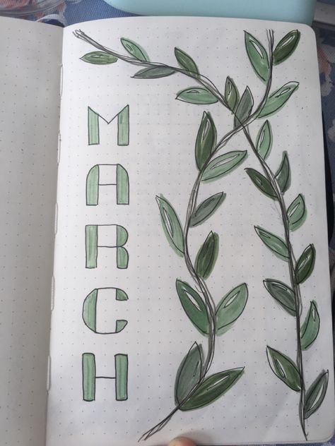 March Reading Journal, March Title Page, March Bulletin Journal Ideas, Book Journal Monthly Spread, 2024 Journal Cover Page, March Planner Ideas, March Cover Page Bullet Journal, March Journal Cover, Green Bullet Journal Theme