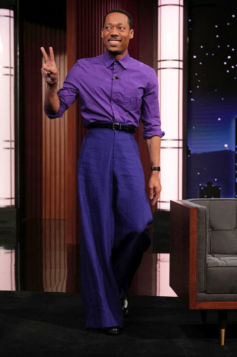 Tyler James Williams, Purple Outfits Men, Purple Outfit, Tyler James, Zoot Suit, Purple Suits, Workwear Jacket, Queer Fashion, Purple Outfits