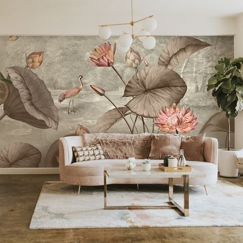 Big Lotus Leaves, Premium Indian Wallpaper Design Indian Wallpaper, Nursery Mural, Side Table Decor, Lotus Leaves, Leaf Wallpaper, Rustic Bedroom, Diy Installation, Wallpaper Design, Popular Wedding