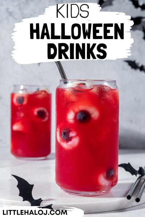 Halloween Treats And Drinks, Cool Fall Drinks, Halloween For Kids Food, Spooky Mock Tails, Spooky Treats For Kids, Kid Drinks For Party, Cool Halloween Drinks, Kids Halloween Drink Ideas, Halloween Food Kids Party