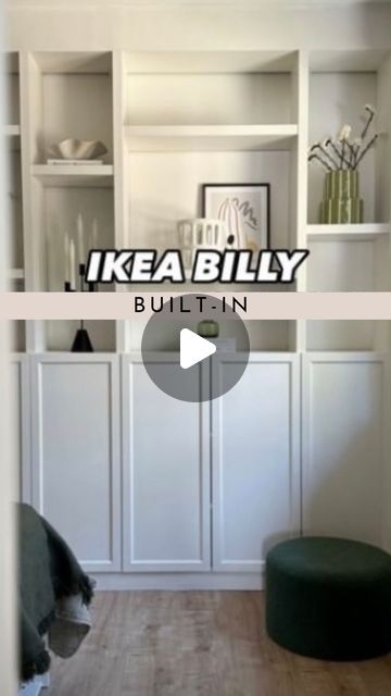 Ikea Hacks and Inspo on Instagram: "✨IKEA Billy Built-in ✨💡  @villa_karole shared a creative idea on how to transform an IKEA Billy into a stylish masterpiece. 🤍  What do you think about this transformation? 💭  Follow us for more interior projects & creative ideas @ikeahacksandinspo   .  . .   #ikeahacksandinspo #ikeahack #ikeahome #billy #builtin #builtinshelves #ikeaideas #ikeadeutschland #livingroomdecor #livingroomdesign" Billy Diy, Billy Regal Hack, Ikea Room Ideas, Voice Over, Ikea Billy Hack, Billy Ikea, Mirror Hack, Ikea Built In, Ikea Living Room