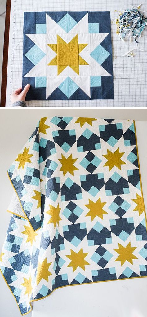 Modern Quilts Ideas, Embroidered House, Quilty Love, Sawtooth Star, Star Quilt Pattern, Stars Quilt, Make A Quilt, Night Stars, Quilt Modernen